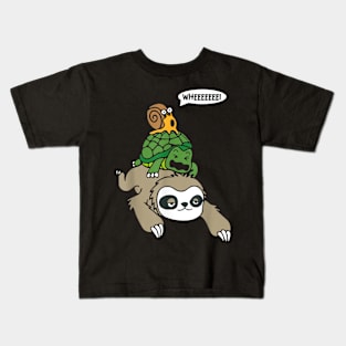 Sloth Turtle Snail Piggyback Animal Running Wild Kids T-Shirt